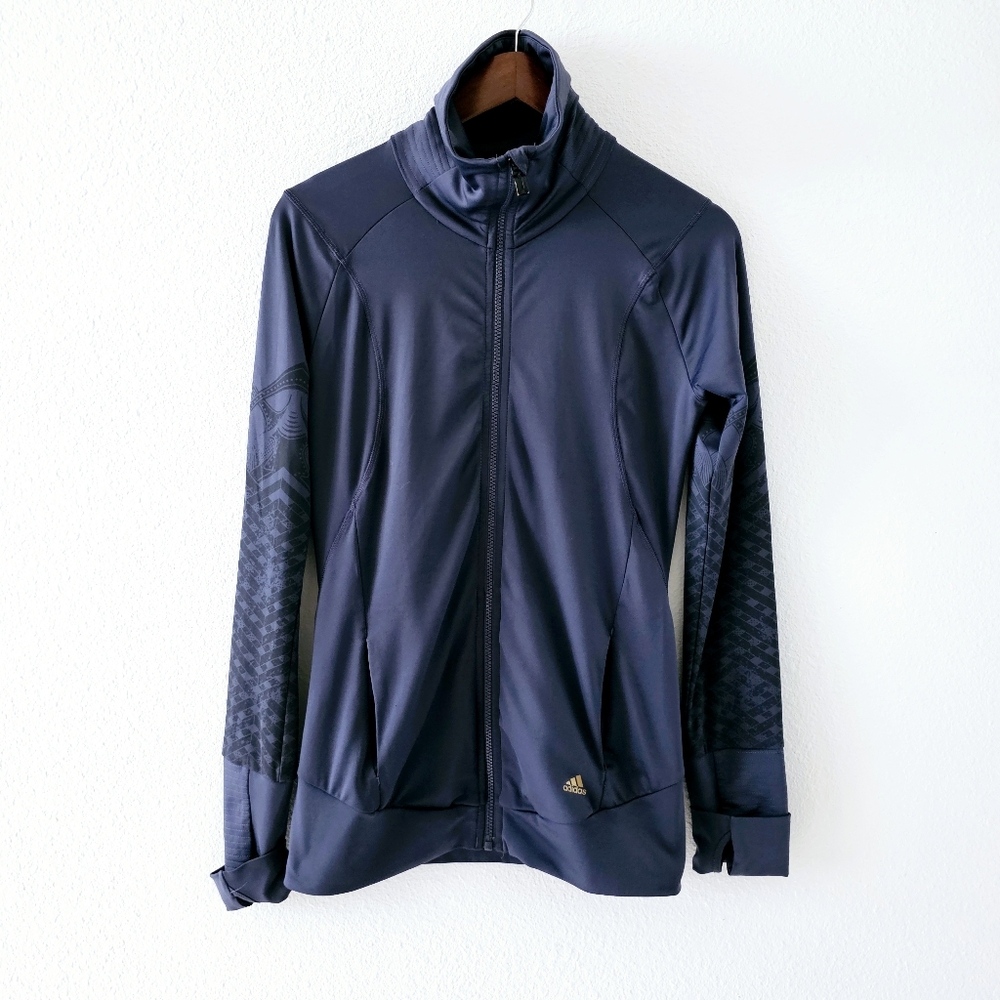Adidas full zip jacket size S blue print sleeves ClimaLite